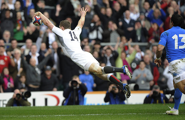 England v Italy: Chris Ashton dives over the line to score the first try of the game
