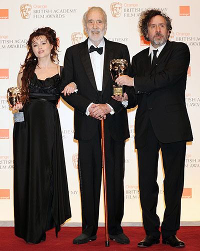 Bafta 2011: Winners : Helena Bonham Carter and Tim Burton with Christopher Lee