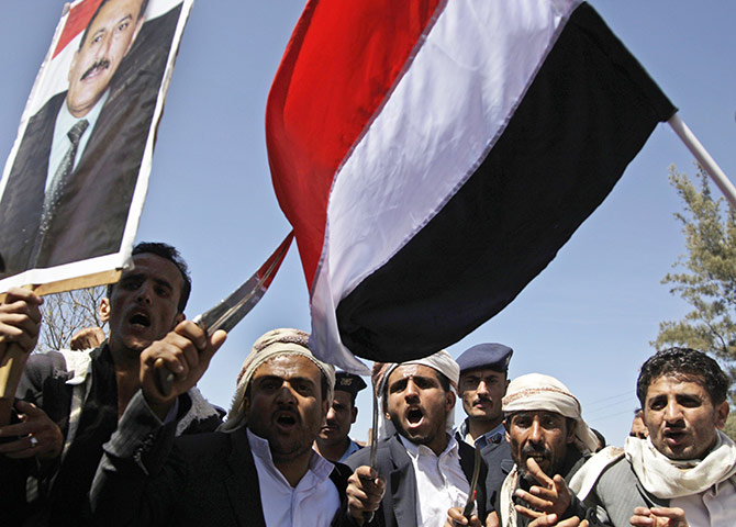 Arab unrest: Government supporters during a rally  in Sanaa,Yemen