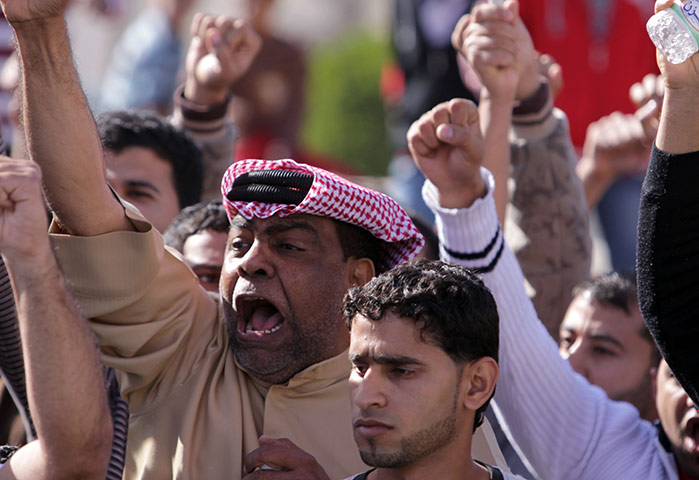 Arab unrest: Diraz, Bahrain: Demonstrators shout slogans against the government
