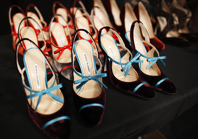 New York Fashion Week: Manolo Blahnik shoes are lined up backstage