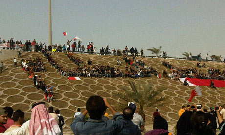 Protesters in Bahrain spell out 