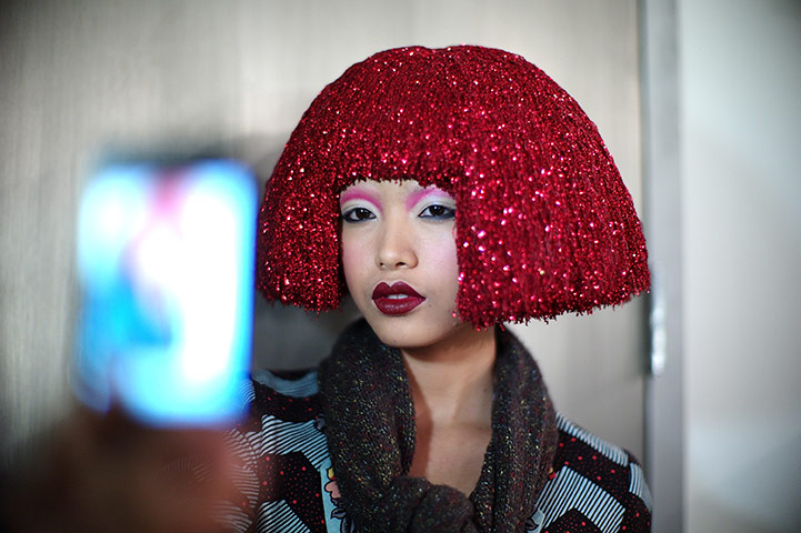 New York Fashion 160211: Models pose backstage at The Blonds Fall 2011 fashion show at Milk Studios