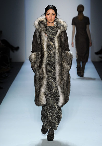New York Fashion 160211: A model walks the runway at the Christian Cota Fall 2011 fashion show