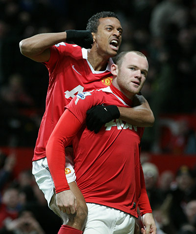 Tuesday Premier League: Nani celebrates after Rooney opened the scoring