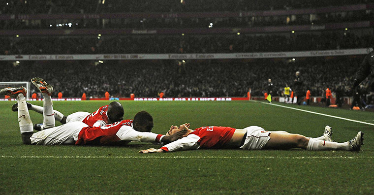 Tuesday Premier League: Arsenal's defender Laurent Koscielny celebrates after scoring