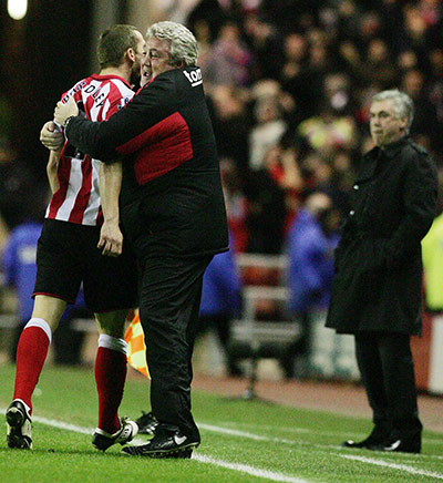 Tuesday Premier League: Sunderland manager Steve Bruce congratulates Phil Bardsley after he scored