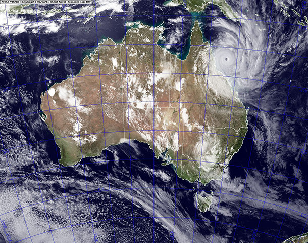 Satellite Image Cyclone Yasi. Cyclone Yasi preparations:
