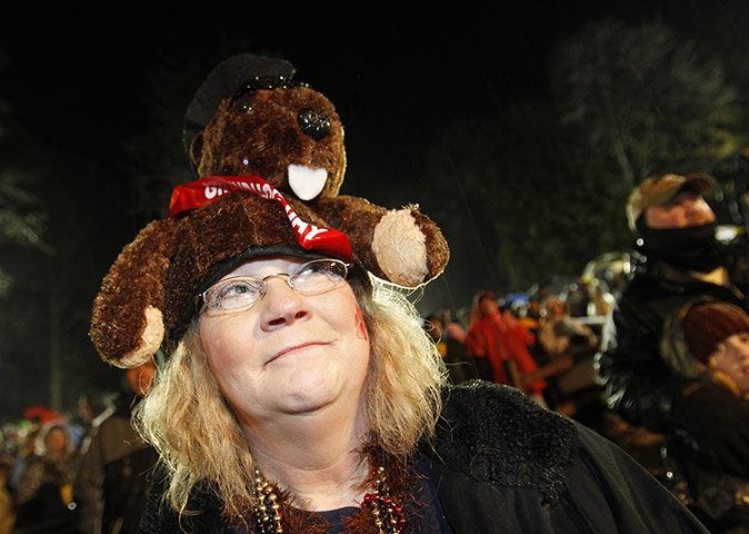 Groundhog Day: Jenny Marble waits in the rain for Groundhog Day prediction