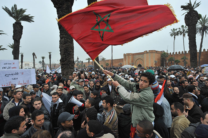 Arab protests: Rabat, Morocco: Moroccans demonstrate, demanding political reform