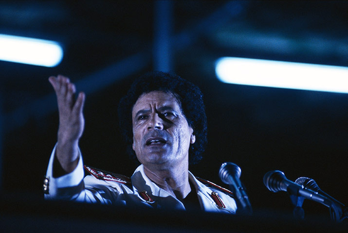 Muammar Gaddafi : September 1987: Libyan leader Gaddafi makes a speech