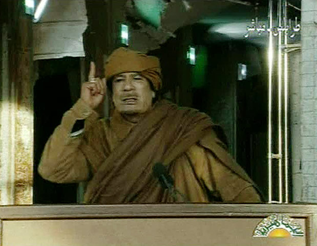 Muammar Gaddafi: February 22, 2011: Libyan leader Muammar Gaddafi addresses the nation