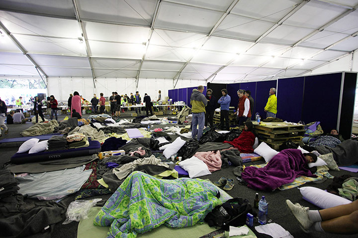 New Zealand aftermath: Earthquake aftermath, Hagley Park Shelter in Christchurch