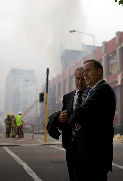 New Zealand aftermath: New Zealand Prime Minister, John Key, surveys the damage in Christchurch