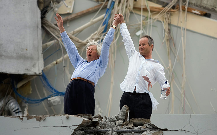 New Zealand quake: Two men celebrate after being pulled from destroyed building, Christchurch