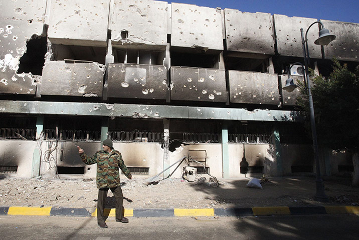 libya unrest: gutted military compound in Benghazi
