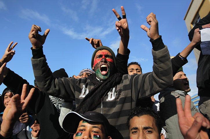 Libya 25: Demonstrators demand the removal of Libyan leader Muammar Gaddafi