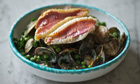 Pan-fried red mullet with clams and peas recipe