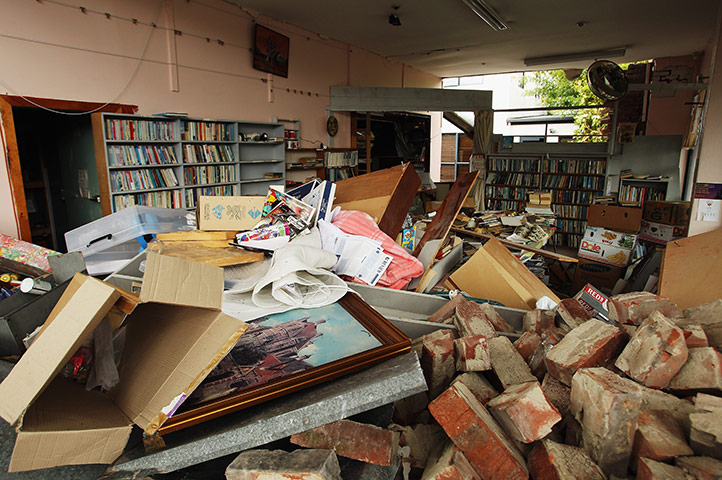New Zealand Quake: The inside of David's Bookstore on Cashel Street in Christchurch