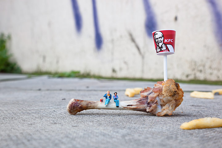 miniature sculpture: Bones, by Slinkachu