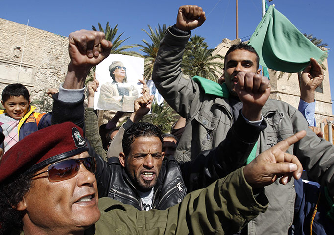 Libya 26 Feb: Supporters of Libya's leader Muammar Gaddafi in Tripoli