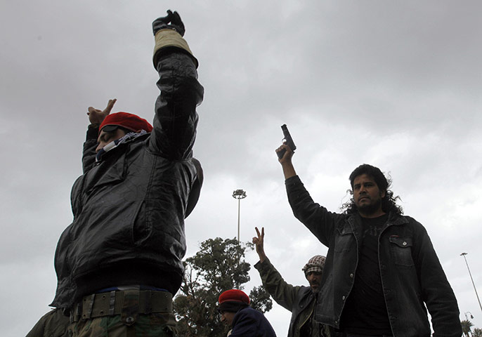 Libya: Rebel fighters rally to celebrate the freedom of Benghazi 