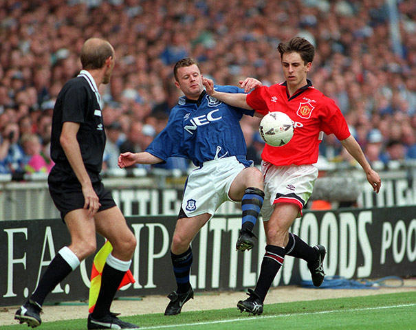 Gary Neville retires: Gary Neville in the 1995 FA Cup final