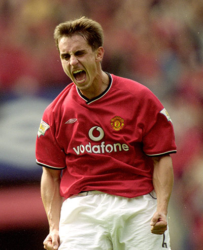 Gary Neville retires: Gary Neville celebrates in 2000
