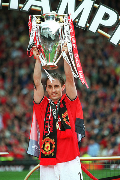Gary Neville retires: Gary Neville with the 2001 Premiership trophy