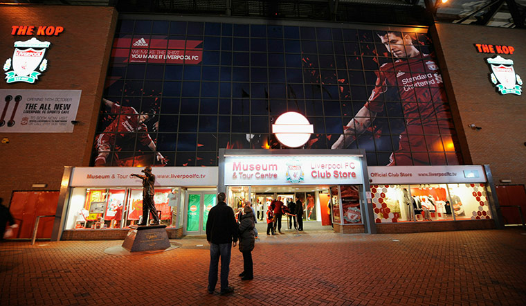 Wednesday Premier League: signage above the Liverpool FC shows a space after removal of Torres