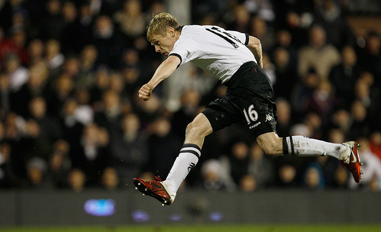 Wednesday Premier League: Fulham's Damian Duff shoots and scores a goal against Newcastle United