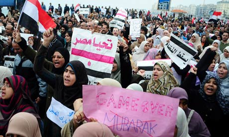  Anti-Mubarak protesters in Alexandria, Egypt, on 3 February 2011.