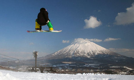 a snowboarder in Niseko