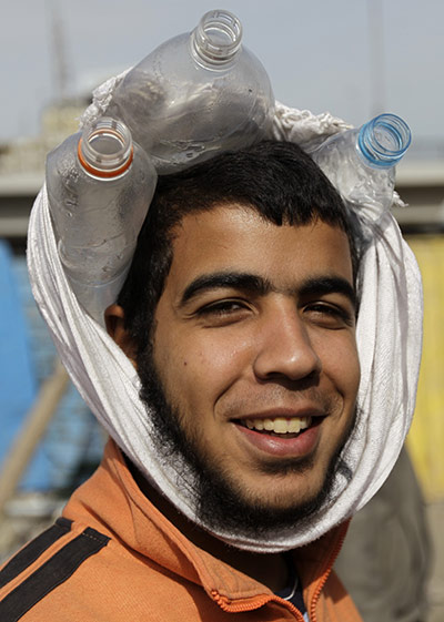 Egypt Protests: The head-protection being worn by the protestors in Egypt