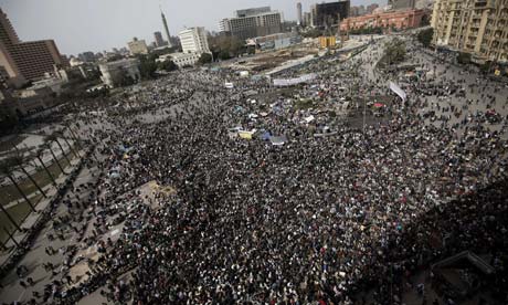 Egyptian anti-government protesters gather at Tahrir Square for 'departure day' demonstrations