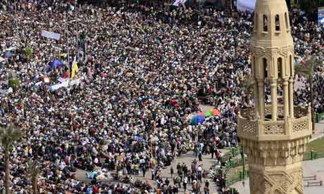 Protesters in Cairo's Tahrir Square, Egypt, on 4 February 2011.