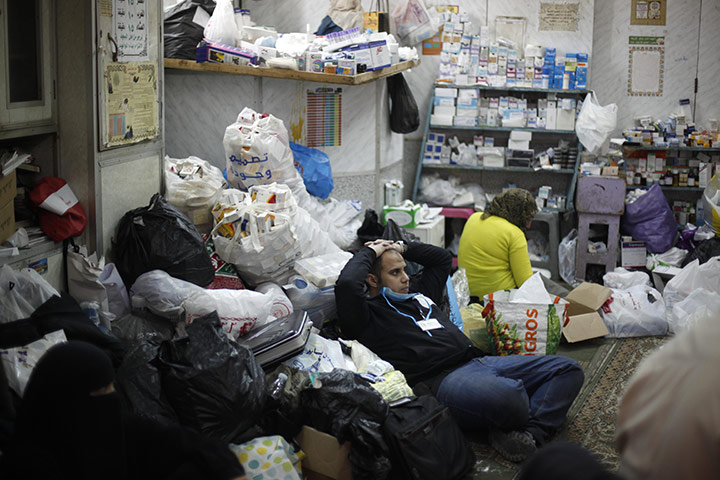 Egyptian Protests: Medical staff rest in a medical center in Tahrir Square