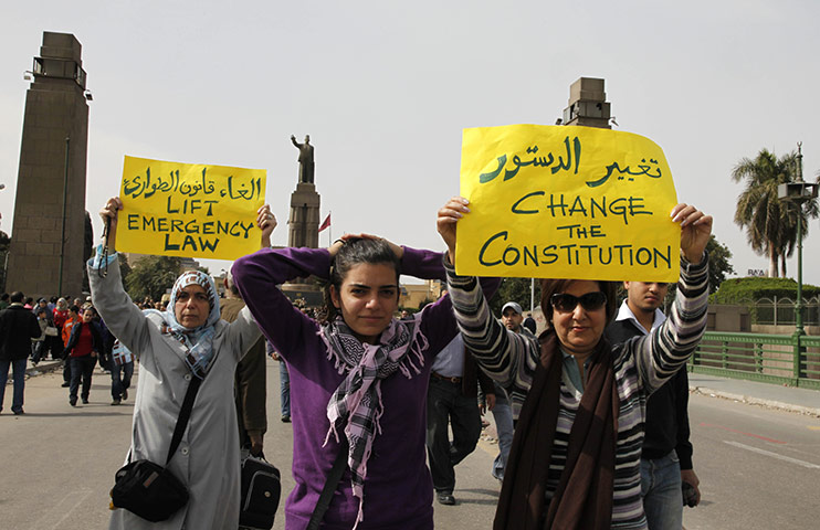 Egyptian Protests: Anti-government protestors on their way into Tahrir square