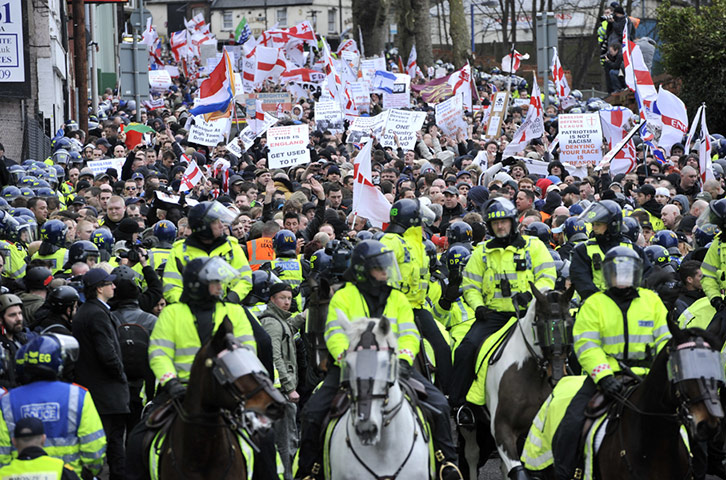 EDL protest: English Defence League Demonstration, Luton, Britain - 05 Feb 2011