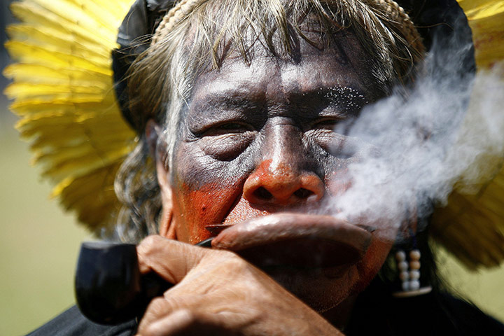 24 hours in pictures: Chief Raoni of the Caiapo tribe from the Amazon basin 