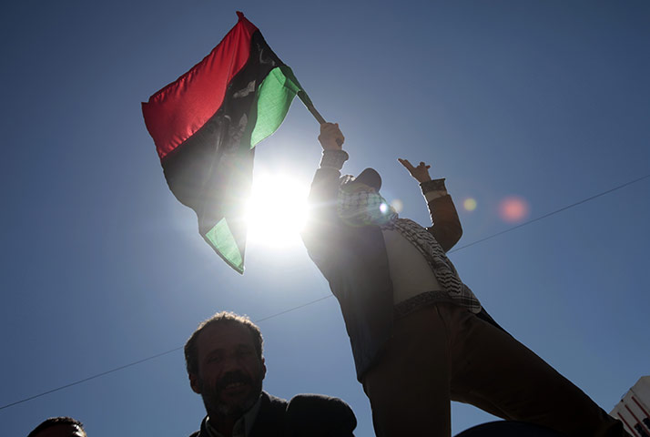Libya: Anti-government protesters demonstrate against Gaddafi, in Nalut