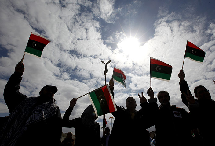Benghazi Protests: Anti-Libyan leader Moammar Gadhafi protesters in Benghazi