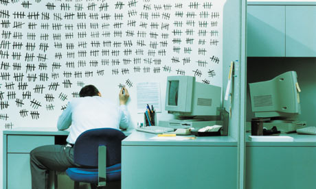 Office worker marking on wall