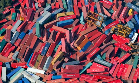 Cargo containers thrown around by the tsunami in Sendai, northern Japan