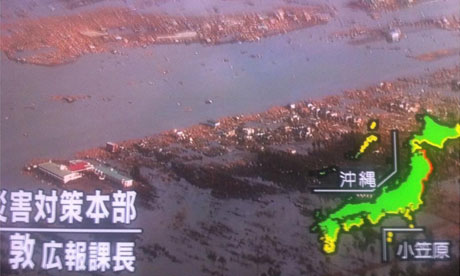 The central area and beachfront of Sendai city after the Japanese tsunami