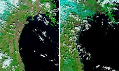 Nasa satellite images of the north-east coast of Japan before and after the earthquake and tsunami