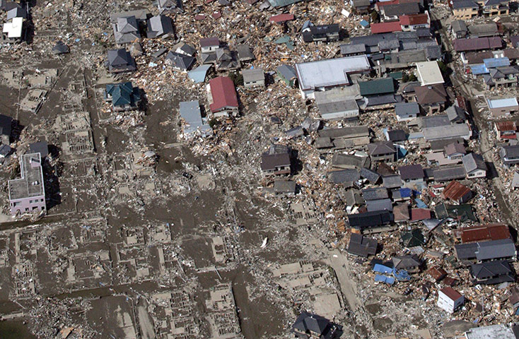 japan disaster aftermath: This aerial view of Higashimatsushima in Miyagi prefecture, Japan
