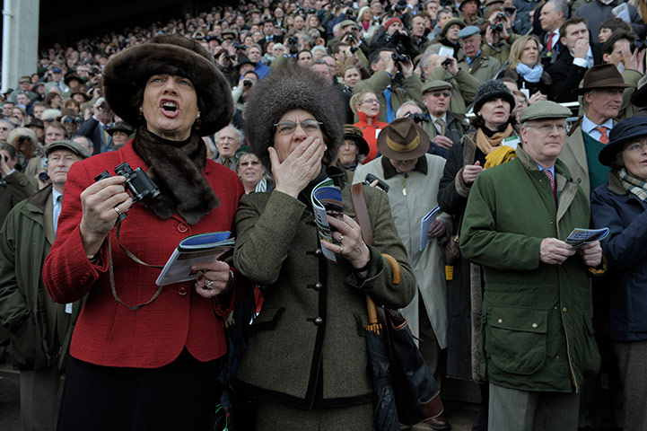 Cheltenham Retrospective: Cheltenham National Hunt Festival 2008 - punters watch the second race