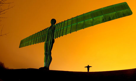 A dress rehearsal of Gateshead's Angel of the North's illumination for St Patrick's Day