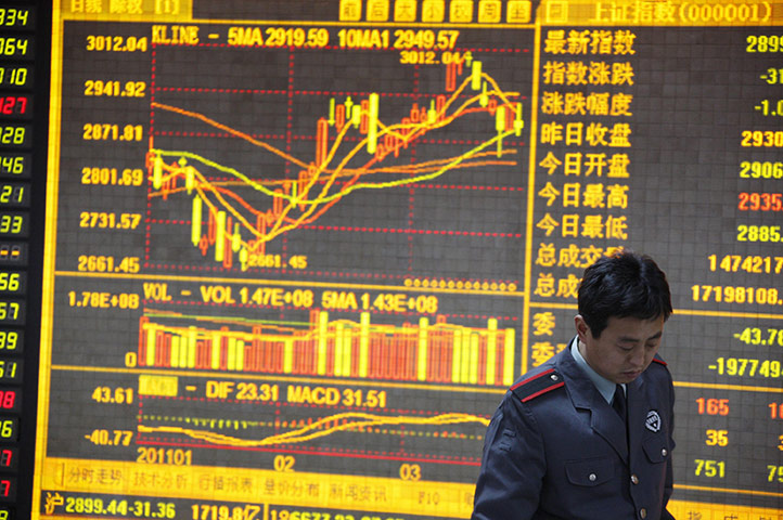Week in Business: Electronic board at a stock exchange hall in Huaibei, China